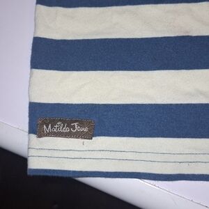 Matilda Jane Blue and Cream Striped Top with Green Trim